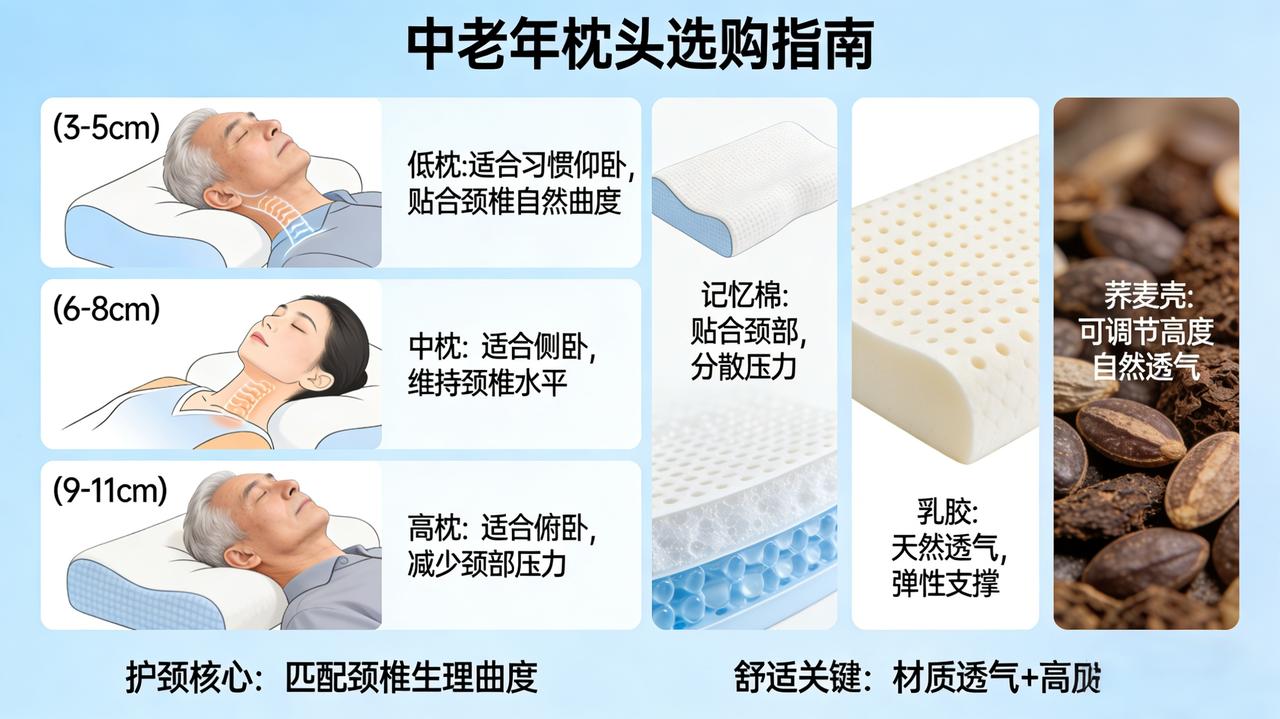 家里长辈总说睡醒脖子僵、睡不踏实？大概率是枕头没选对！枕头可不是越软越舒服，尤其