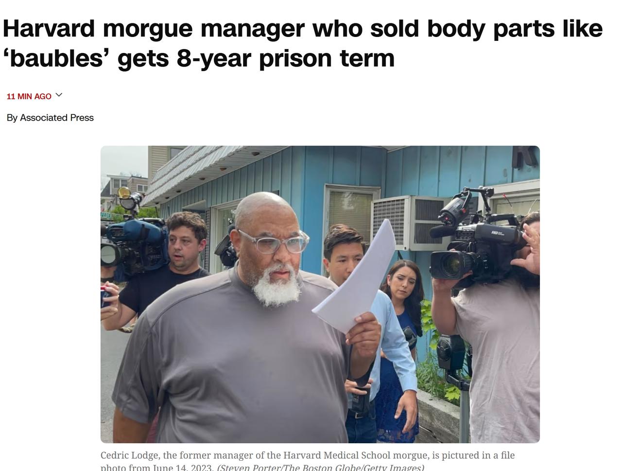 哈佛医学院太平间经理盗卖尸体部位被判8年监禁
波士顿哈佛医学院太平间前经理塞德里