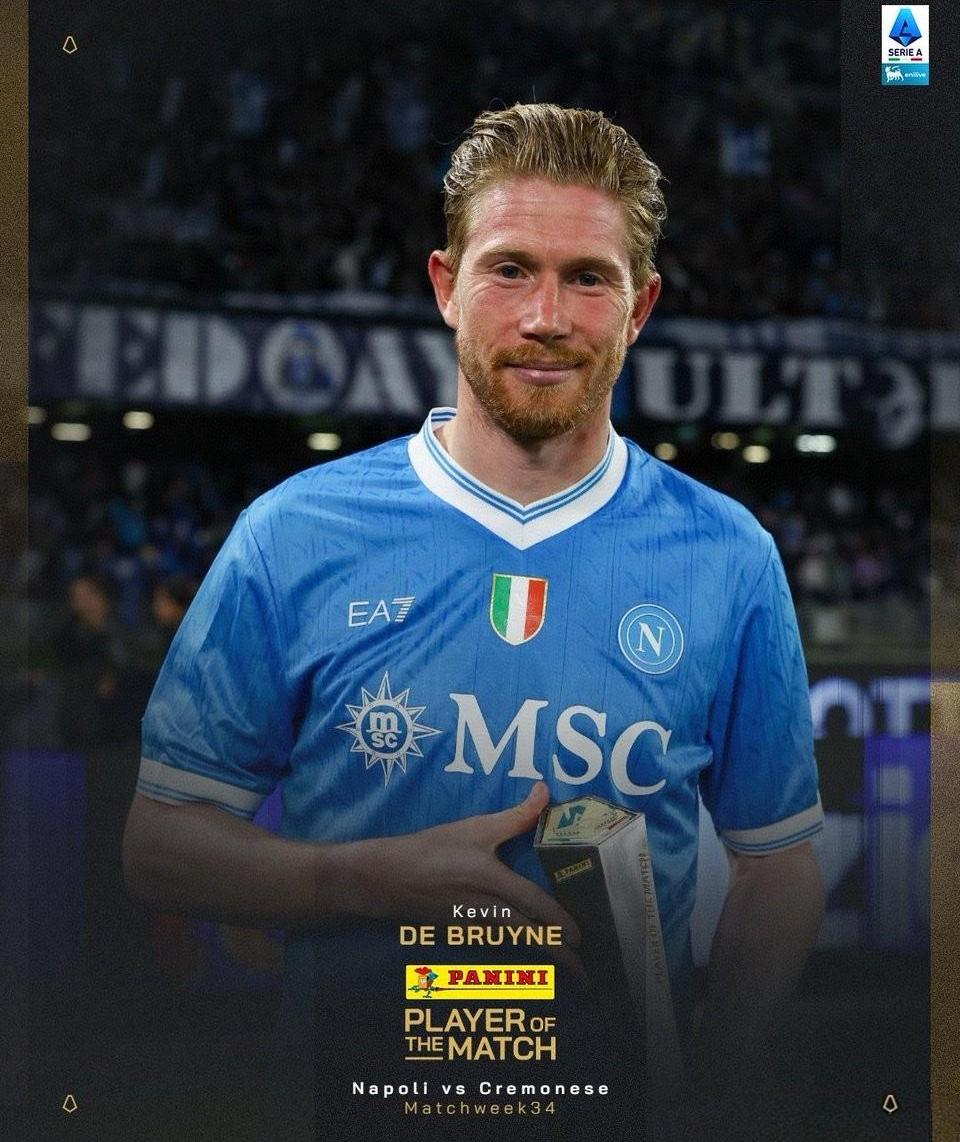 德布劳内迎个人里程碑，在那不勒斯4-0大胜克雷莫内塞的比赛中，他打进了个人五大联