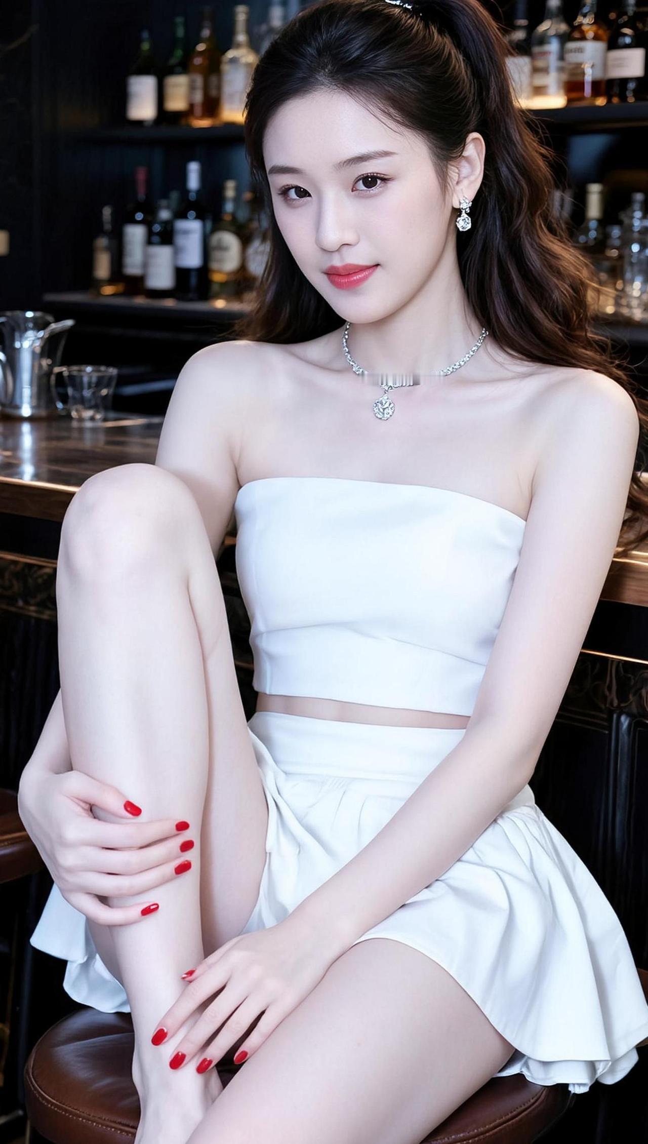 在春日的暖阳下，白色连衣裙如同一朵盛开的花，静静地绽放在城市的角落。她坐在那里，