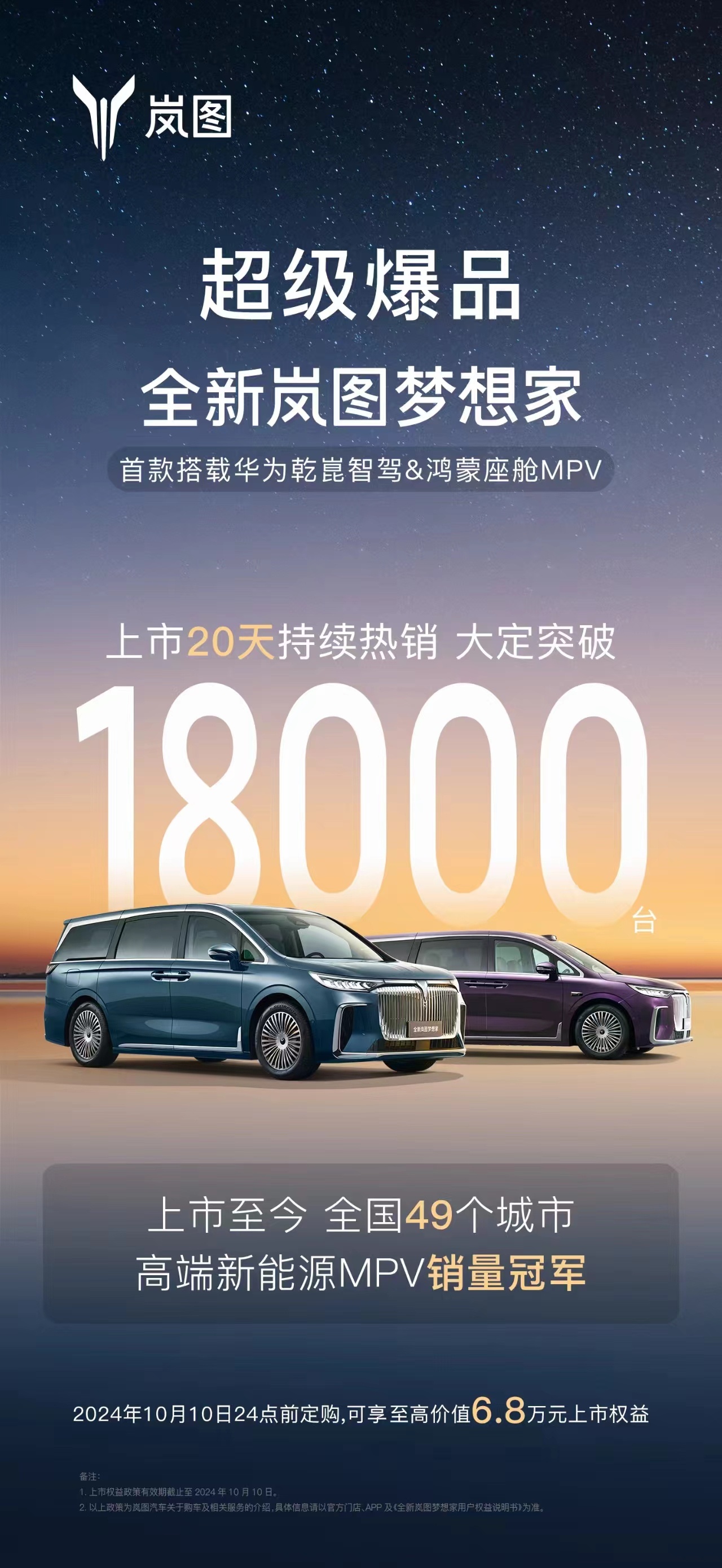 没想到#全新岚图梦想家# 卖这么好，上市20天大定突破1.8万！这应该是目前唯一