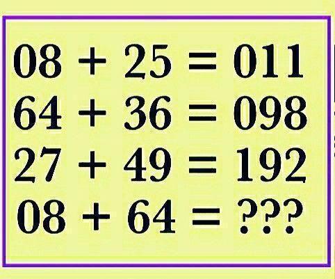这是一组超神秘的数字等式，每一道都颠覆常规加法逻辑！“08 + 25 = 011