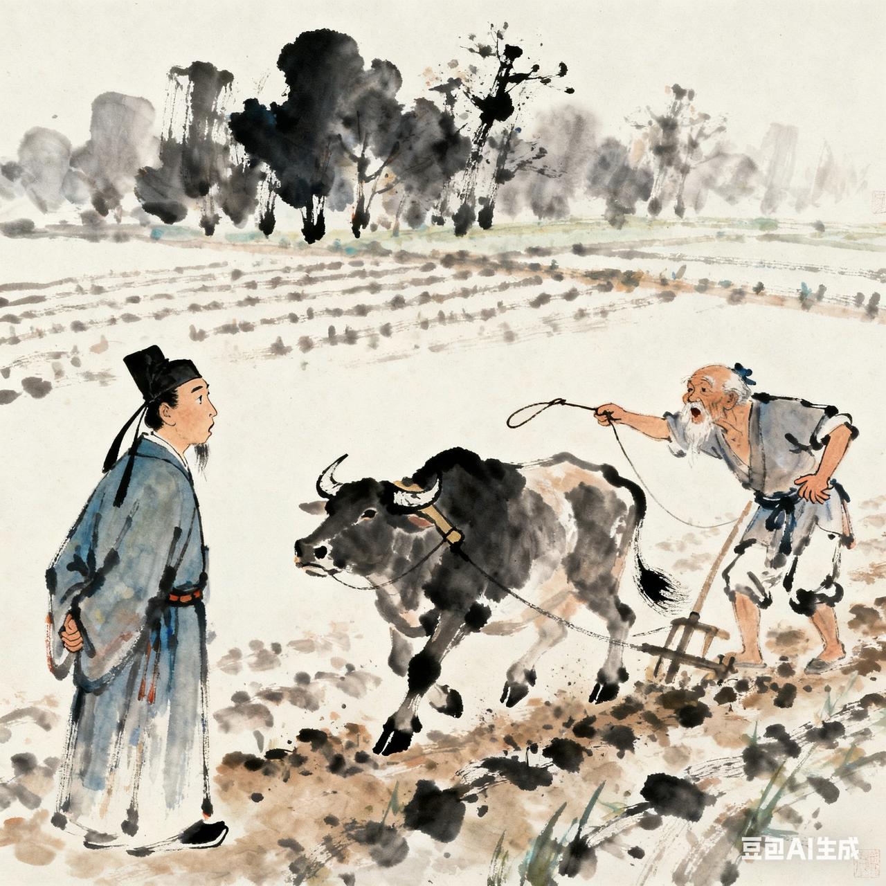 古代笑话

有个县官下乡查访，

见老农挥鞭赶牛耕地，

便搭话：“你这牛，一天