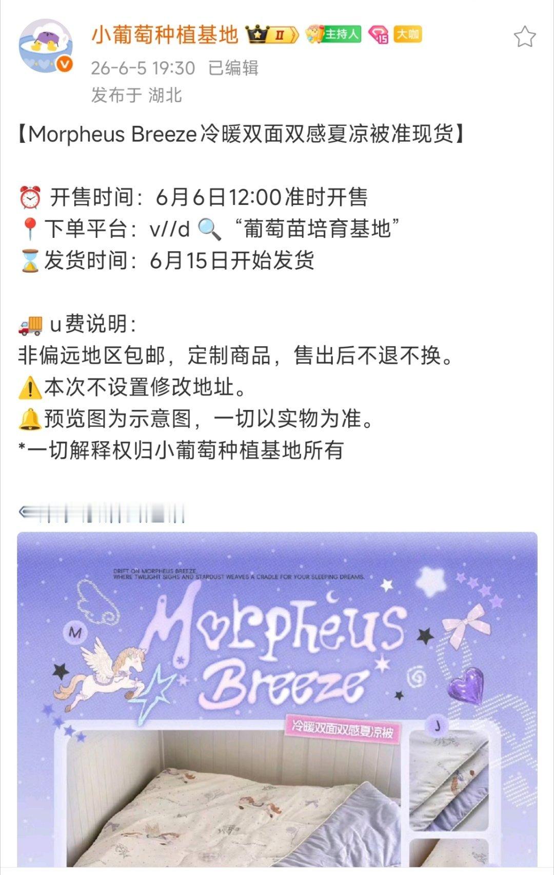 【裙发不用回复】小葡萄夏凉被现货6.6开售记得蹲守哦6.15就发货了，大家别错过