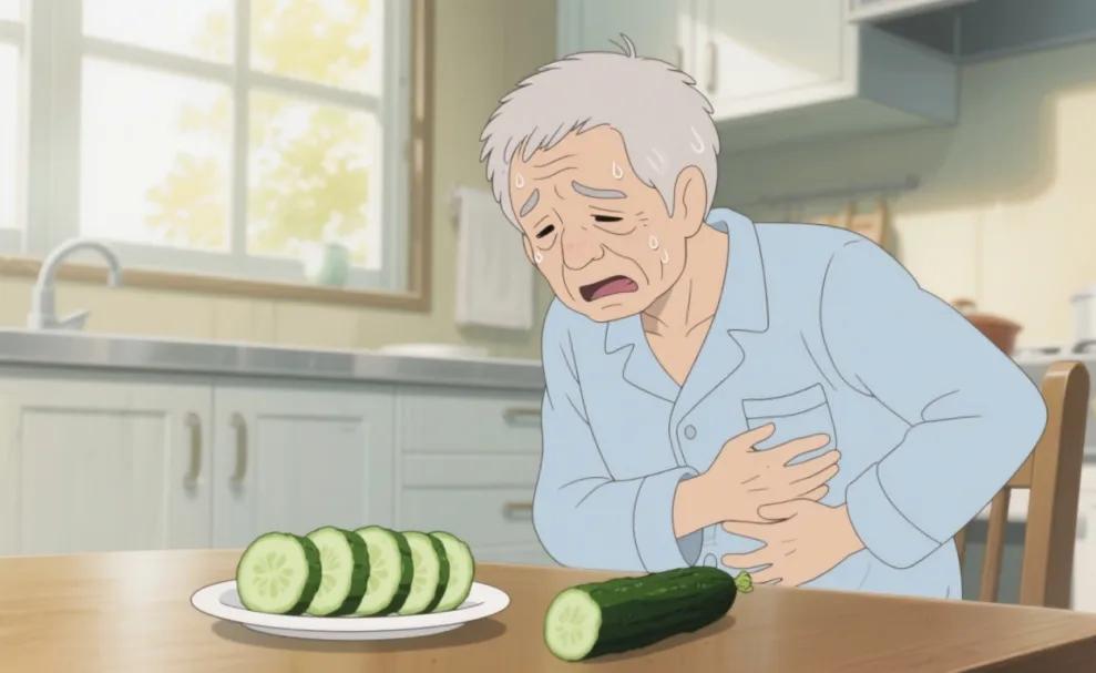 福建，一名男子食用自家种的黄瓜，觉得很苦涩，于是就吃了半根。可谁知，就是这半根黄