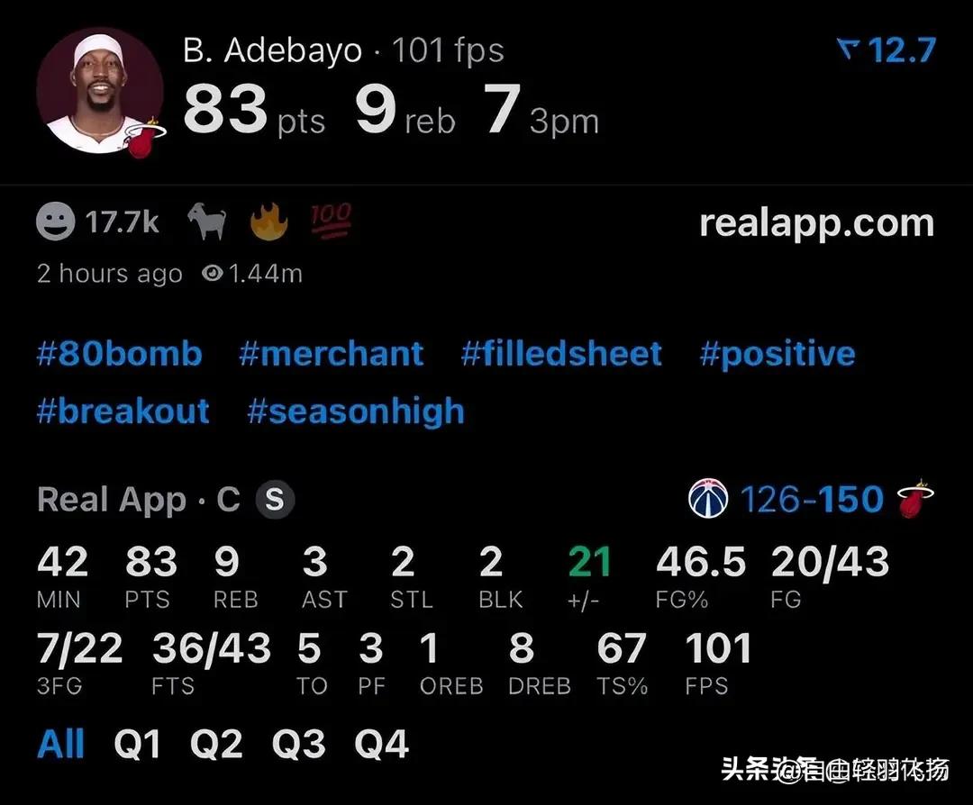 含金量太低，阿德巴约单场狂砍83分直接超越科比！


3月11日NBA常规赛，热