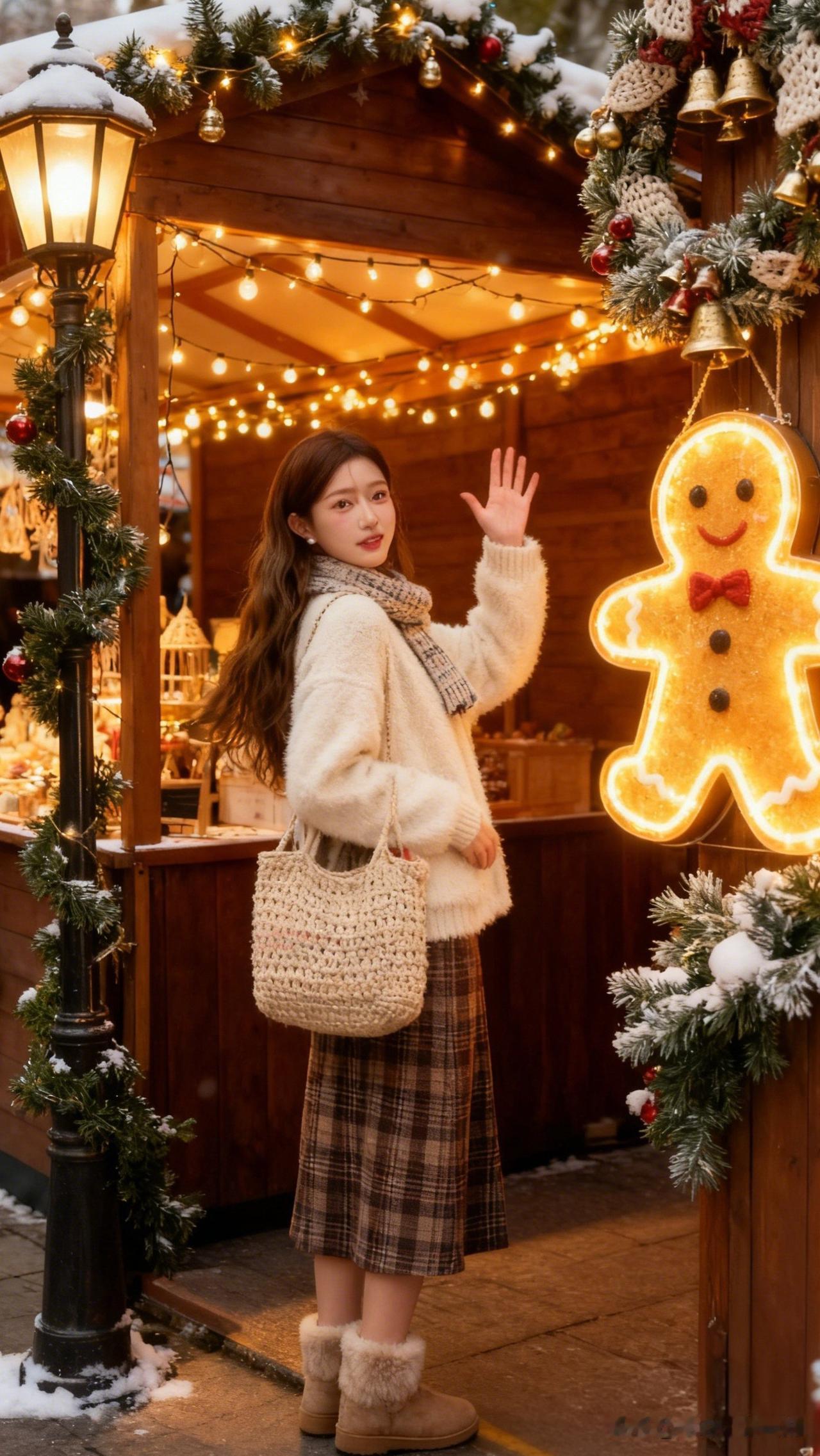 雪中灯影里，欢笑迎新春。2026最想实现的一件事 冬日市集，暖意融融，圣诞姜饼人