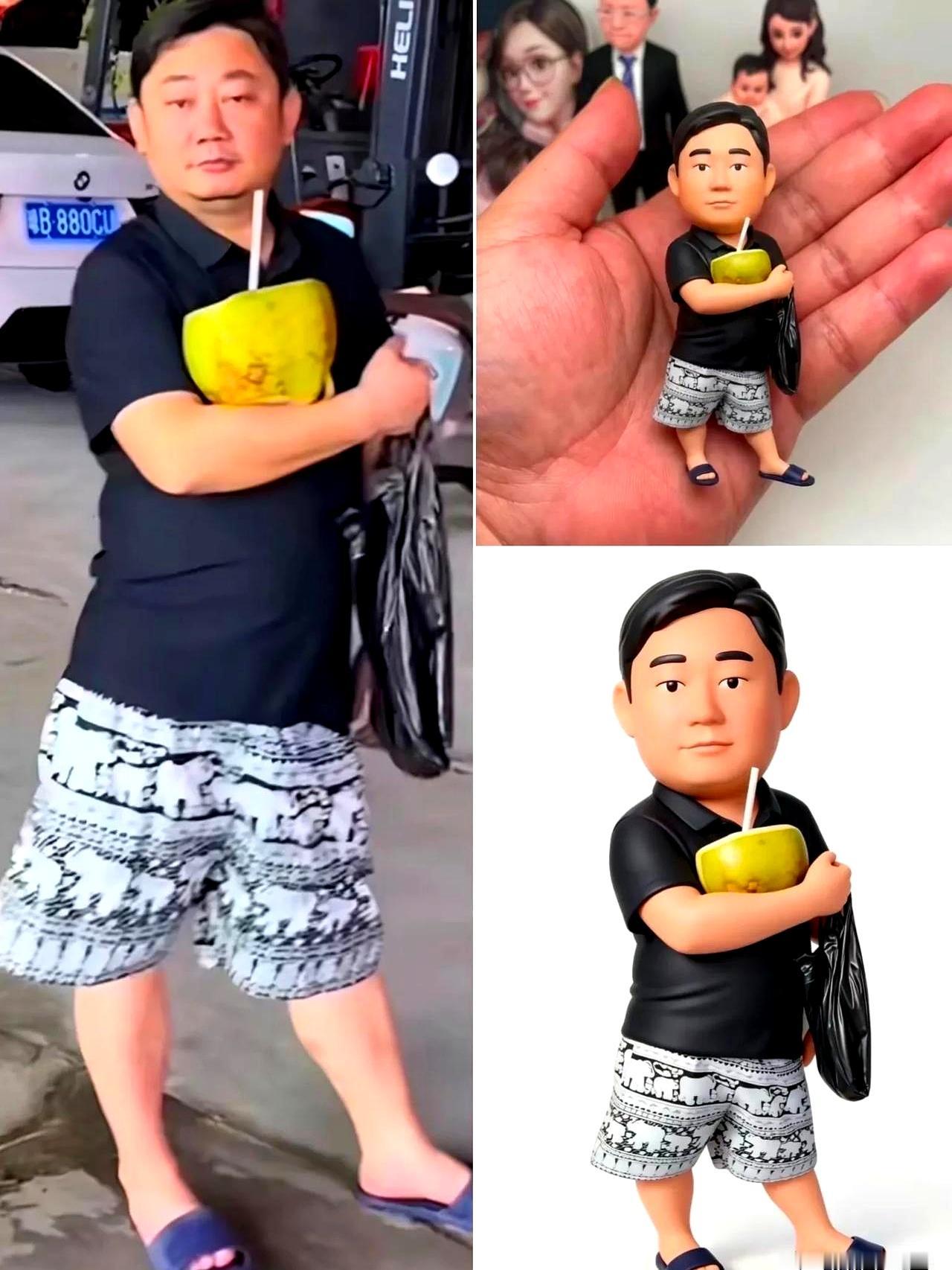 笑爆了！
当“张雪喝椰子水”的名场面，被网友捏成公仔放上台面时，那股子市井喜感一