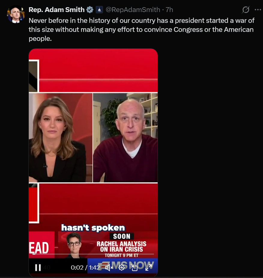 一些美国国内的微妙态度美国众议院武装部队委员会资深成员亚当·史密斯（Adam S