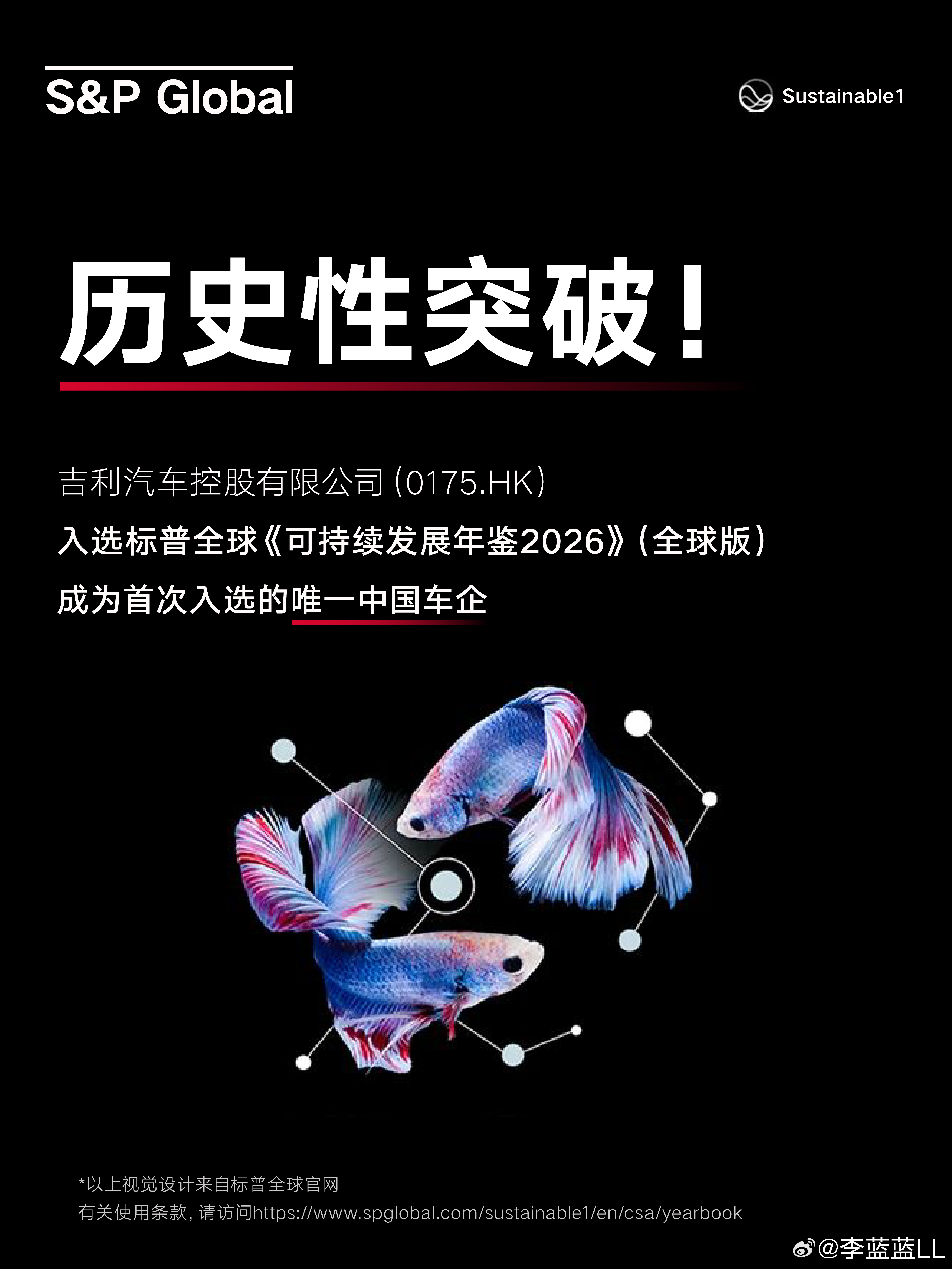 吉利汽车代表中国车企，首次入选标普《可持续发展年鉴》。该年鉴评估了全球9200余