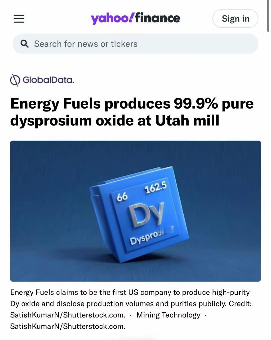 美国公司宣称生产出纯度99.9％的氧化镝，号称