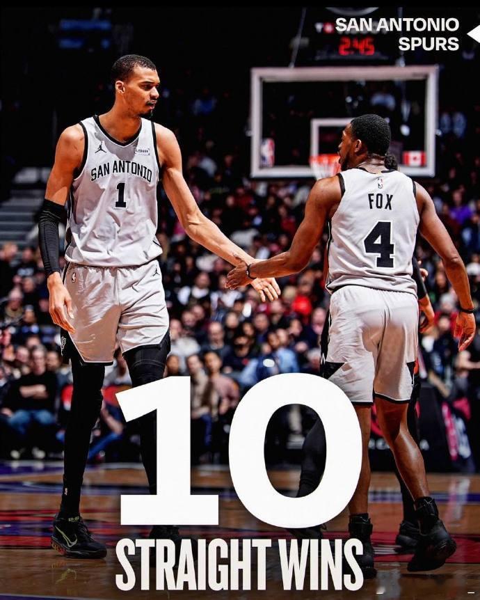 马刺十连胜 核心数据对比- 马刺：瓦塞尔21分 | 福克斯20分 | 文班亚马1