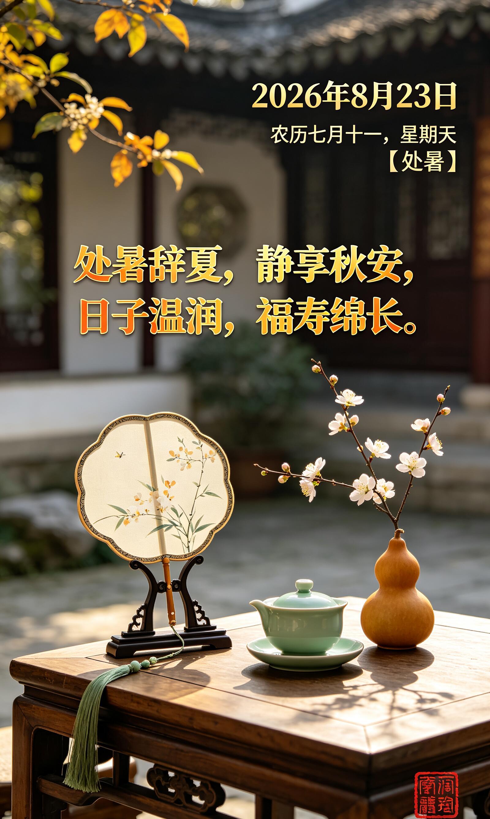 2026.8.23处暑节气早安祝福图片海报壁纸拿图吱一声噢～ 处暑处暑节气