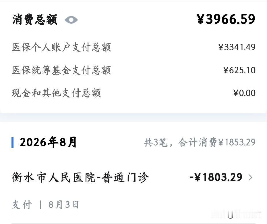 做了一个肾囊肿穿刺硬化手术，花费3966元，医保卡个人账户支付3341元，统筹基