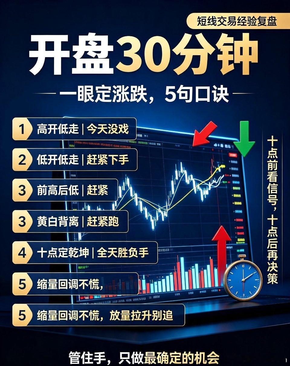 A股 短线交易 早盘看盘 股票经验分享炒股二十年，终于悟了：开盘30分钟一眼定涨