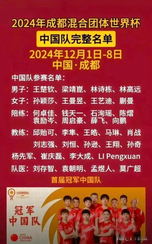 成都国际乒联混合团体世界杯将于12月1日至8日在四川省体育馆举办。11月28日，