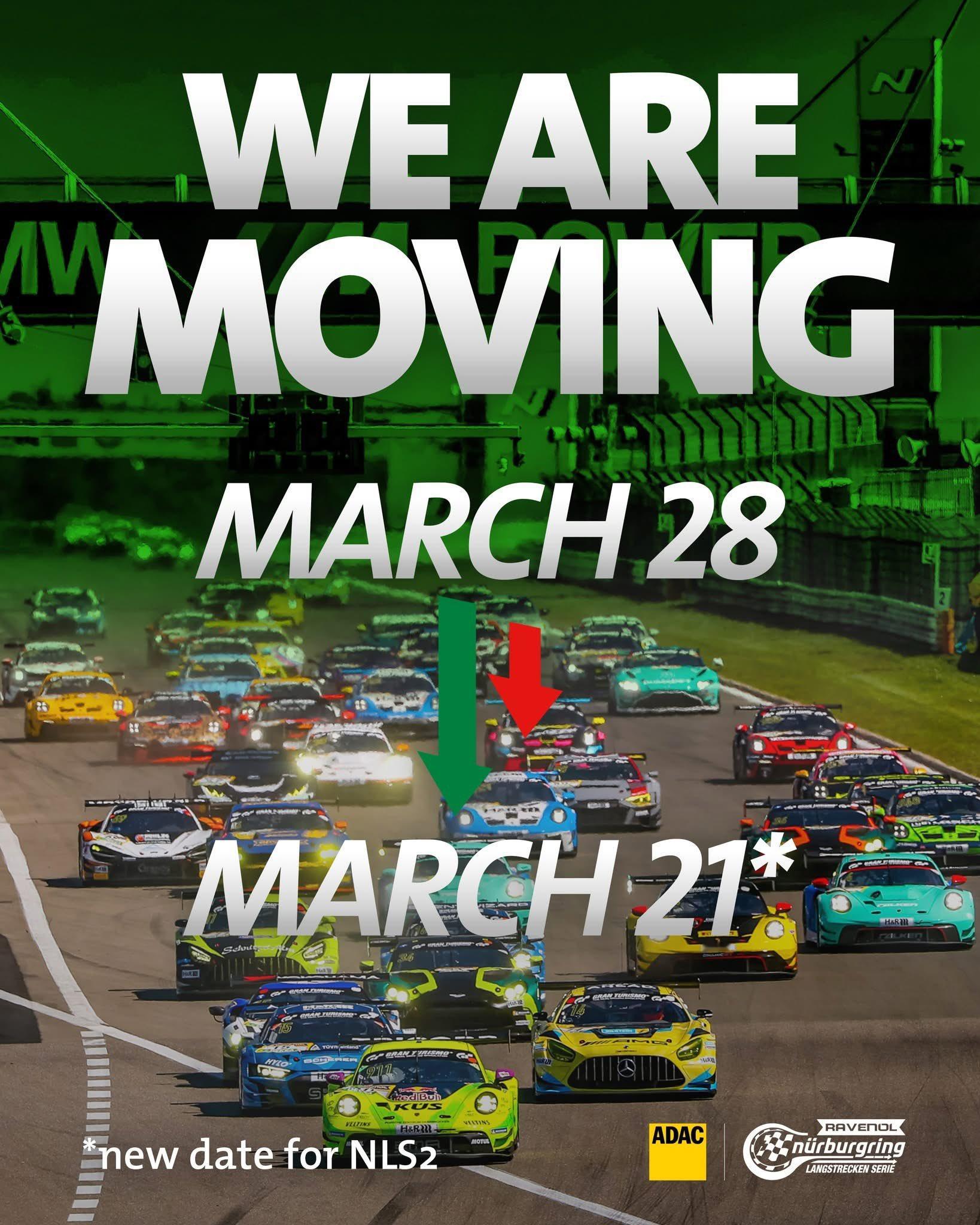 f1 纽博格林耐力系列赛（NLS）官方宣布，第二站比赛（NLS2）将从原定的3月