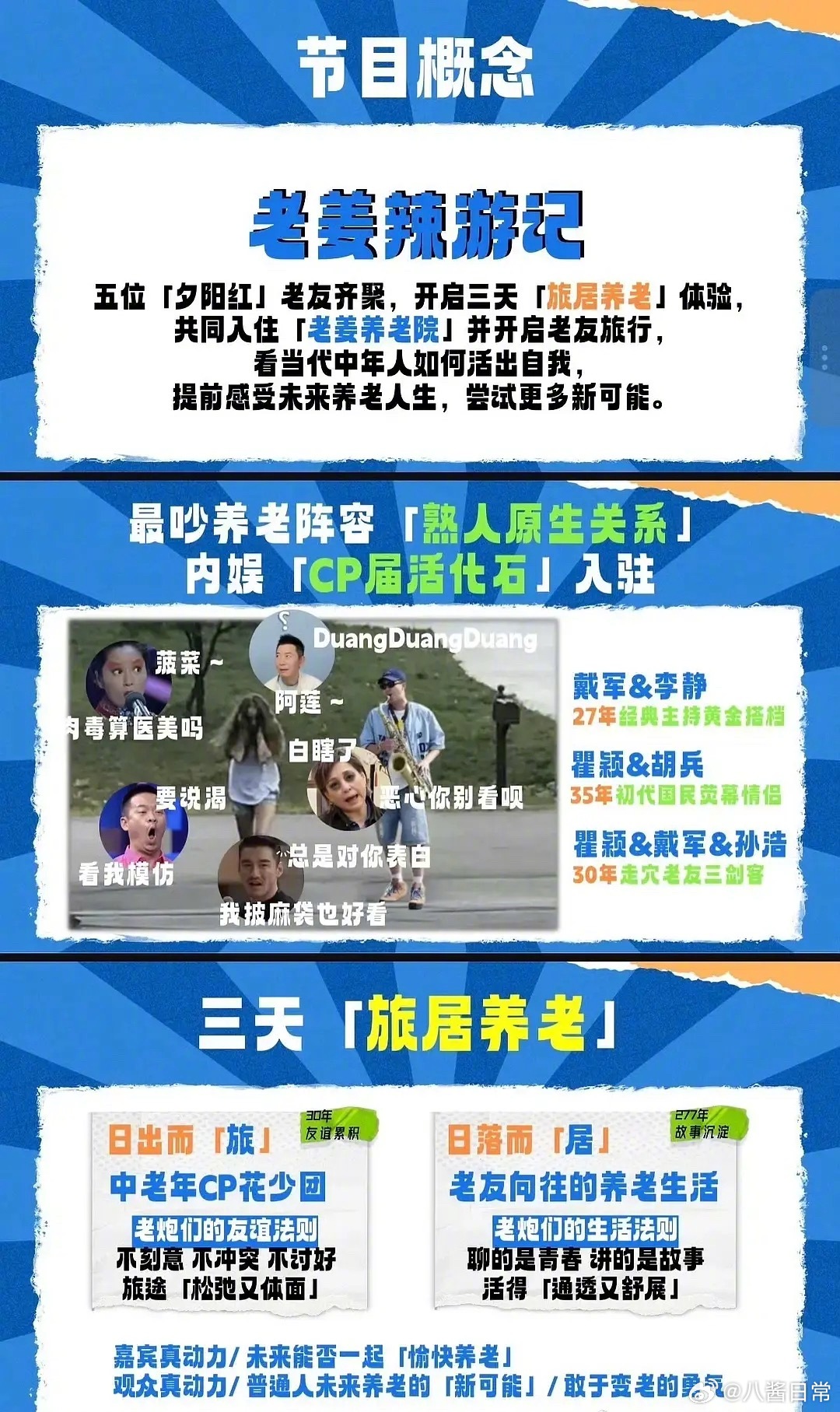 芒果新综艺《老姜辣游记》瞿颖、戴军、李静、胡兵、孙浩旅居养老团综 