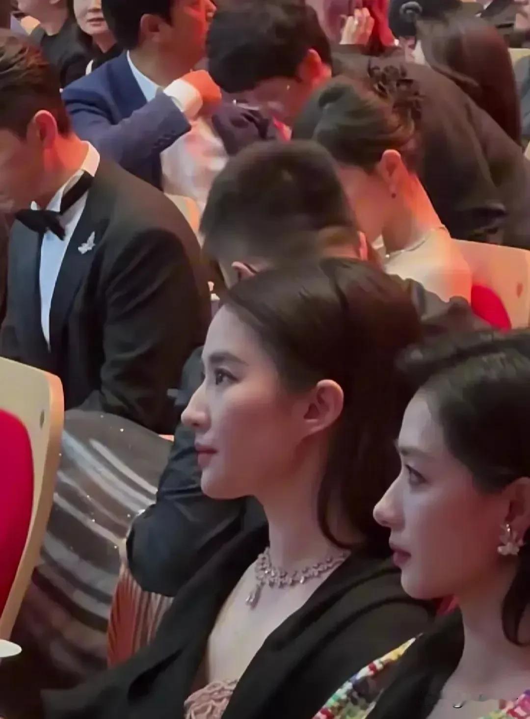 就这张同框侧颜，光看面部线条，万茜和刘亦菲不相上下，但是刘亦菲胜在眼神更高冷，更