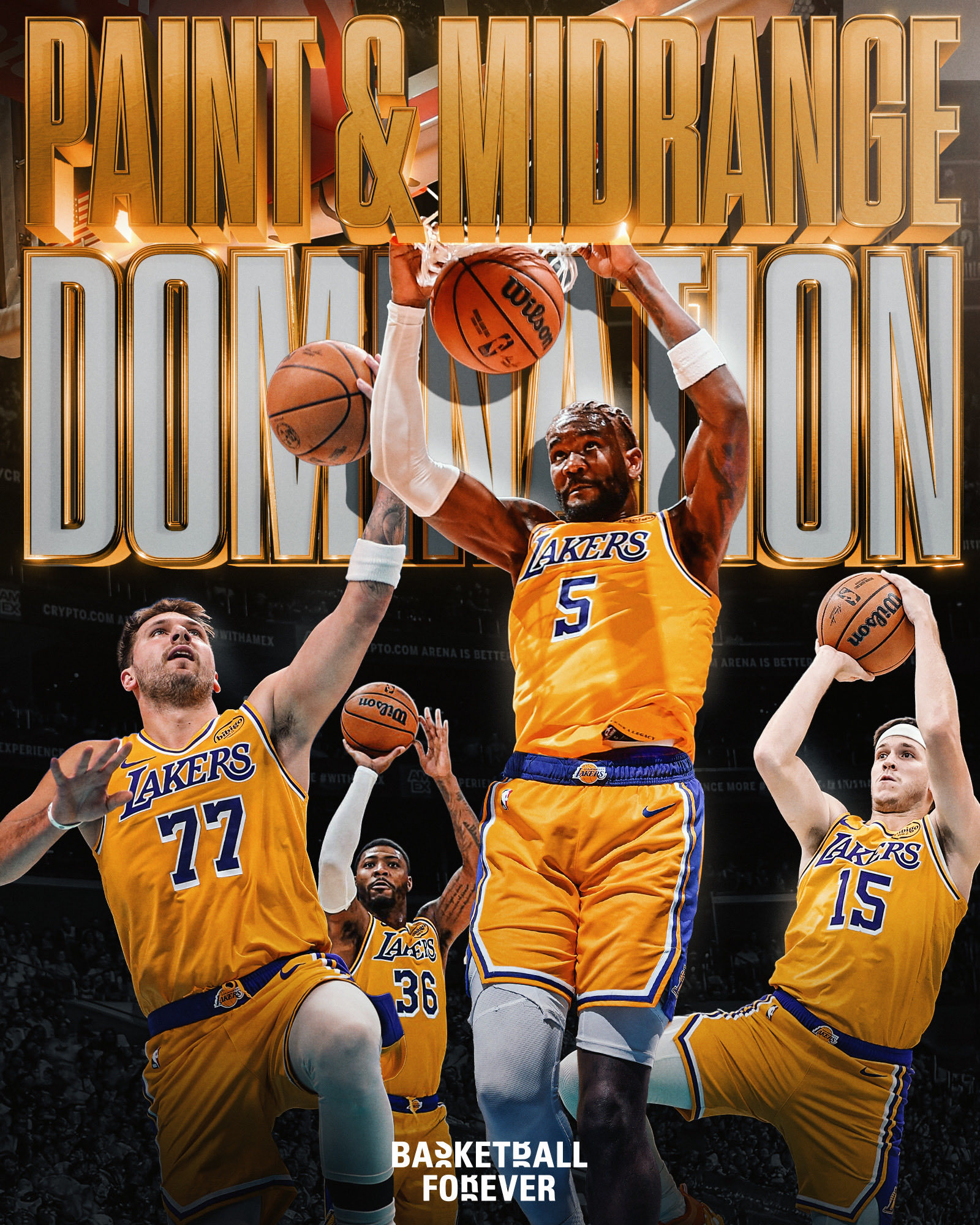 湖人队本赛季在内线和中距离投篮中占据绝对优势：命中率第1两分命中率第10～3英尺