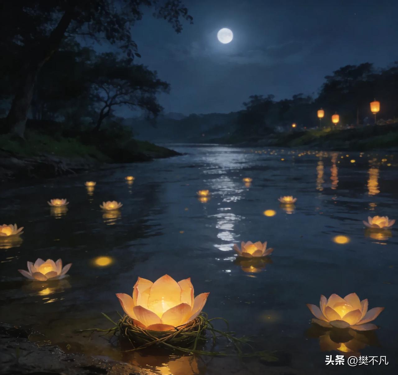 每年七月十五放的河灯，只有他的永远飘不出去
七月十五，鬼节。

天黑透了，村里人