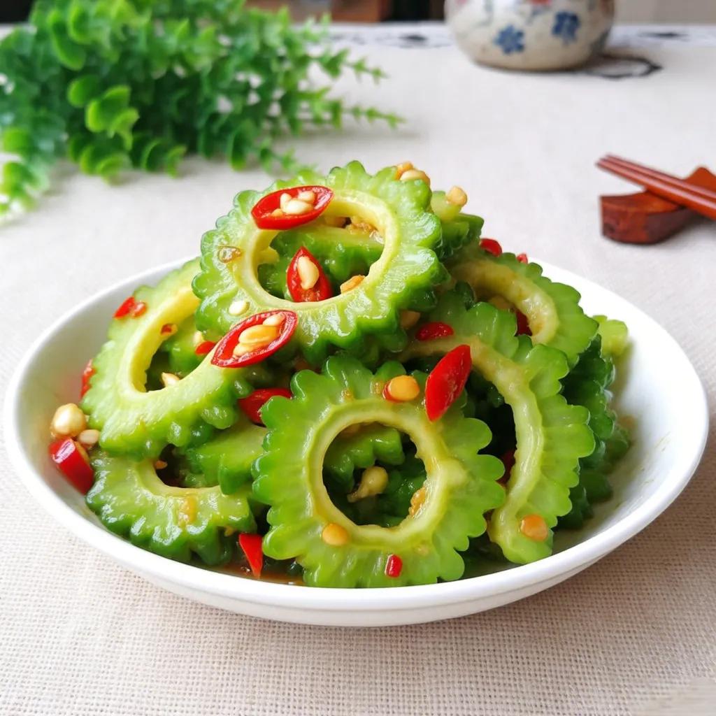 夏日生活打卡季夏日餐桌必备，凉拌苦瓜，红绿相间，清爽开胃，最适合夏天啦！