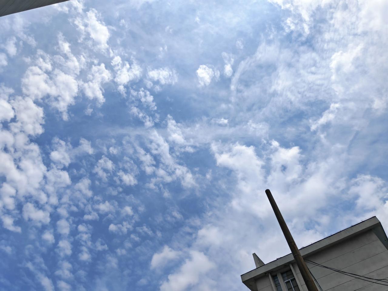 这几天的天空真的格外的蓝，空气也很新鲜，虽然热点，但是很舒服。我喜欢这样的天气！