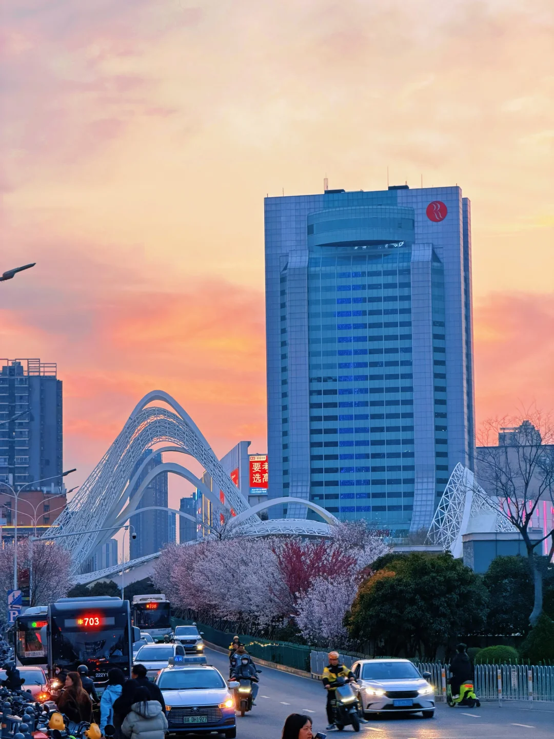 3.12日实况‼️光谷樱花大道｜橘色晚霞好治愈