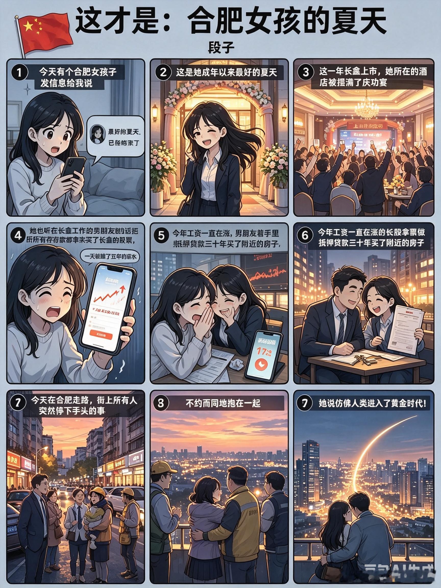 段子 今天有个合肥女孩子发信息给我说这是她成年以来最好的夏天这一年长鑫上市，她所
