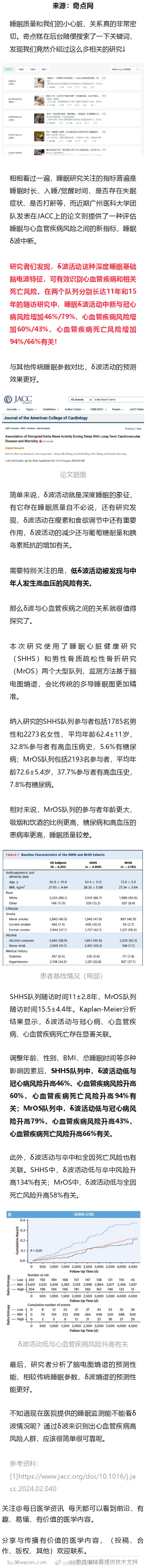 JACC：睡眠质量低，心脏风险高！广州医科大学团队发现，睡眠δ波中断与心血管疾病
