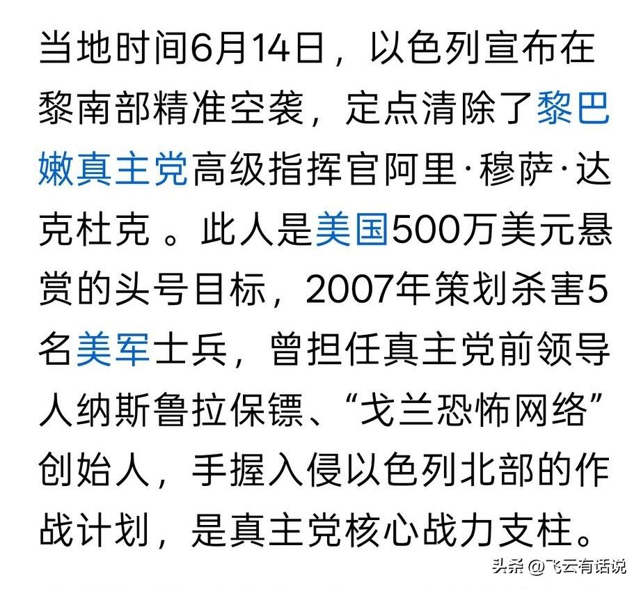曾在2007年策划杀害5名美军士兵的真主党高管阿里·穆萨·达克杜克，被美国悬赏5