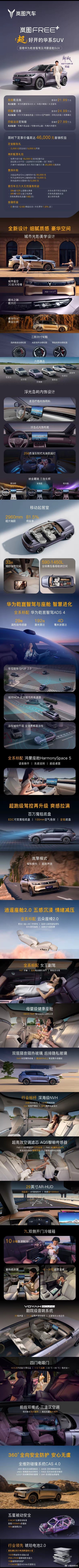 【岚图FREE+上市：华为ADS 4.0/鸿蒙座舱5加持，21.99万-27.9