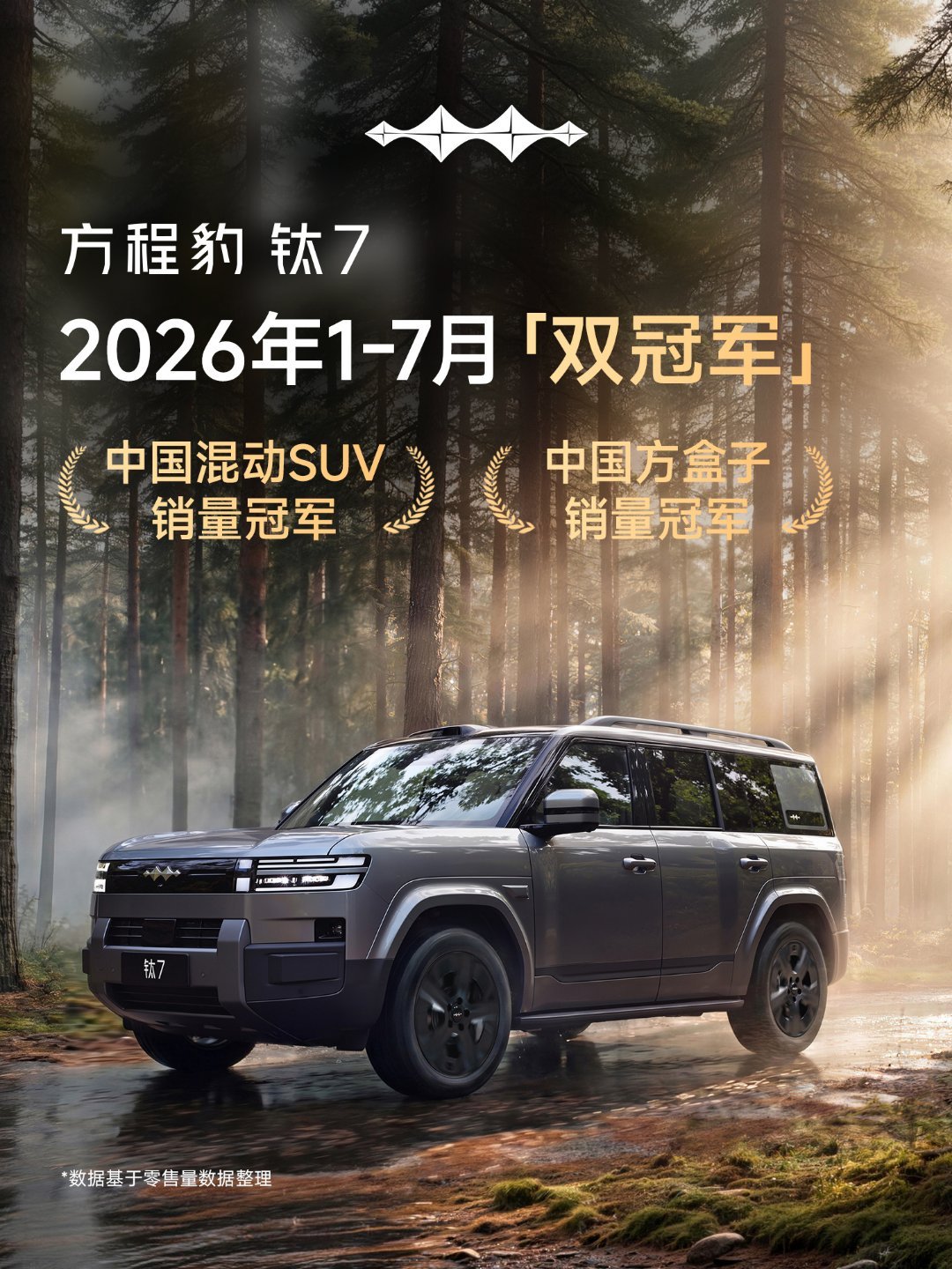 方程豹钛7，真正的让方盒子车型成为都市主流。方程豹这个车标，能排上最美车标前三吧