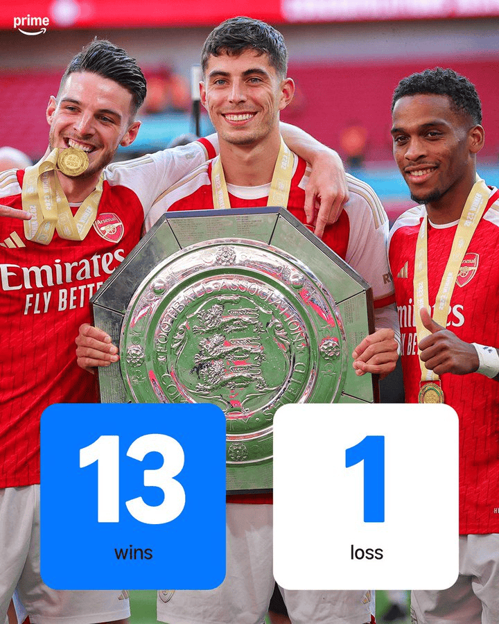 联赛杯决赛对阵曼城，阿森纳在温布利球场的战绩为13胜1负