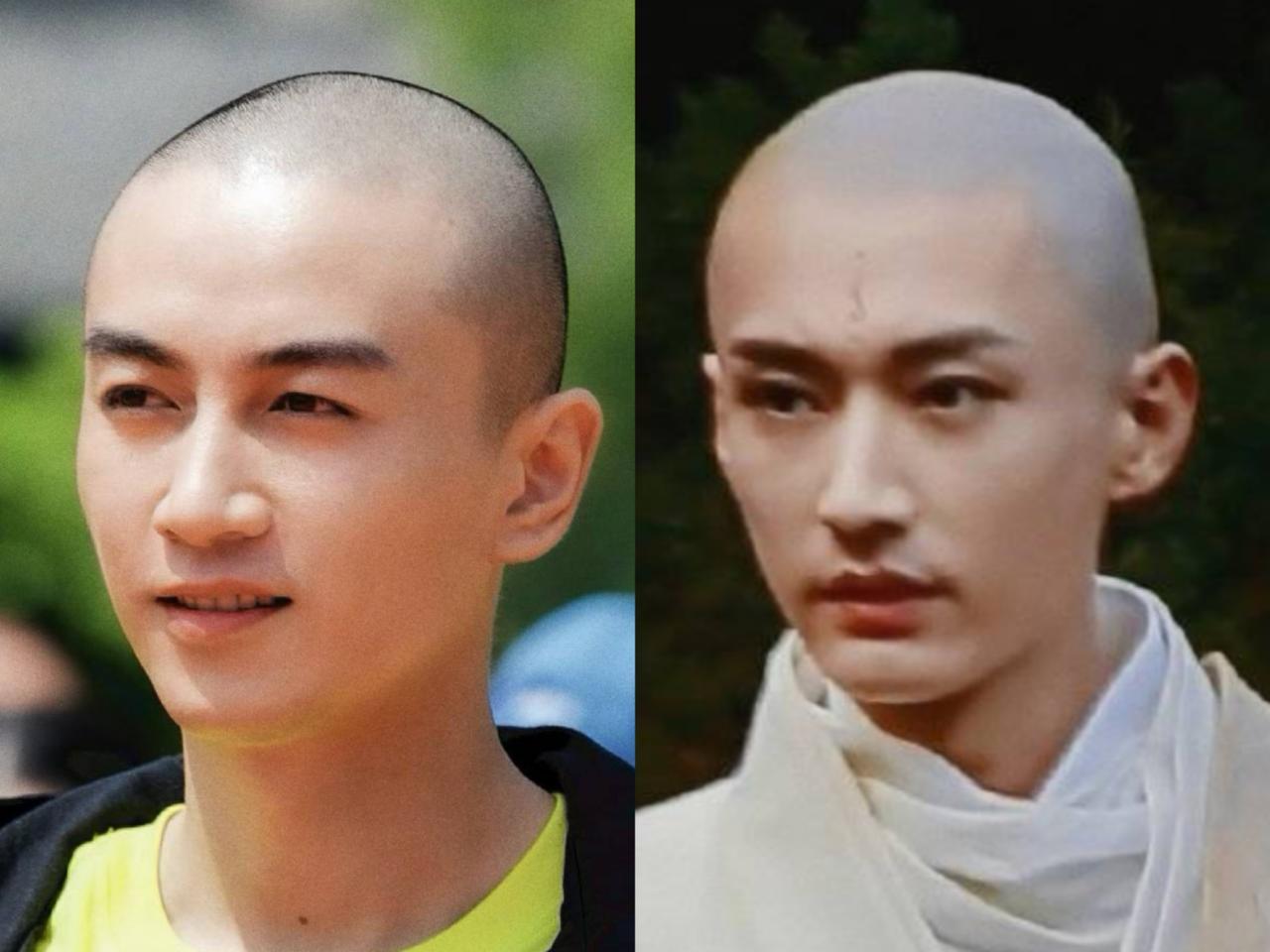 演员陈晓和刘学义两人都是帅哥，模样好就可以了吧人家头型还好，剃了光头也好看。