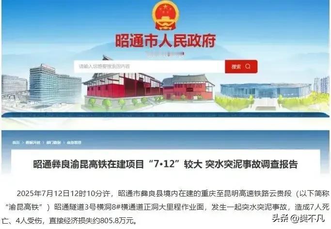 云南在建高铁突发突水突泥，7死4伤！调查报告公布，12人被追责

2025年7月