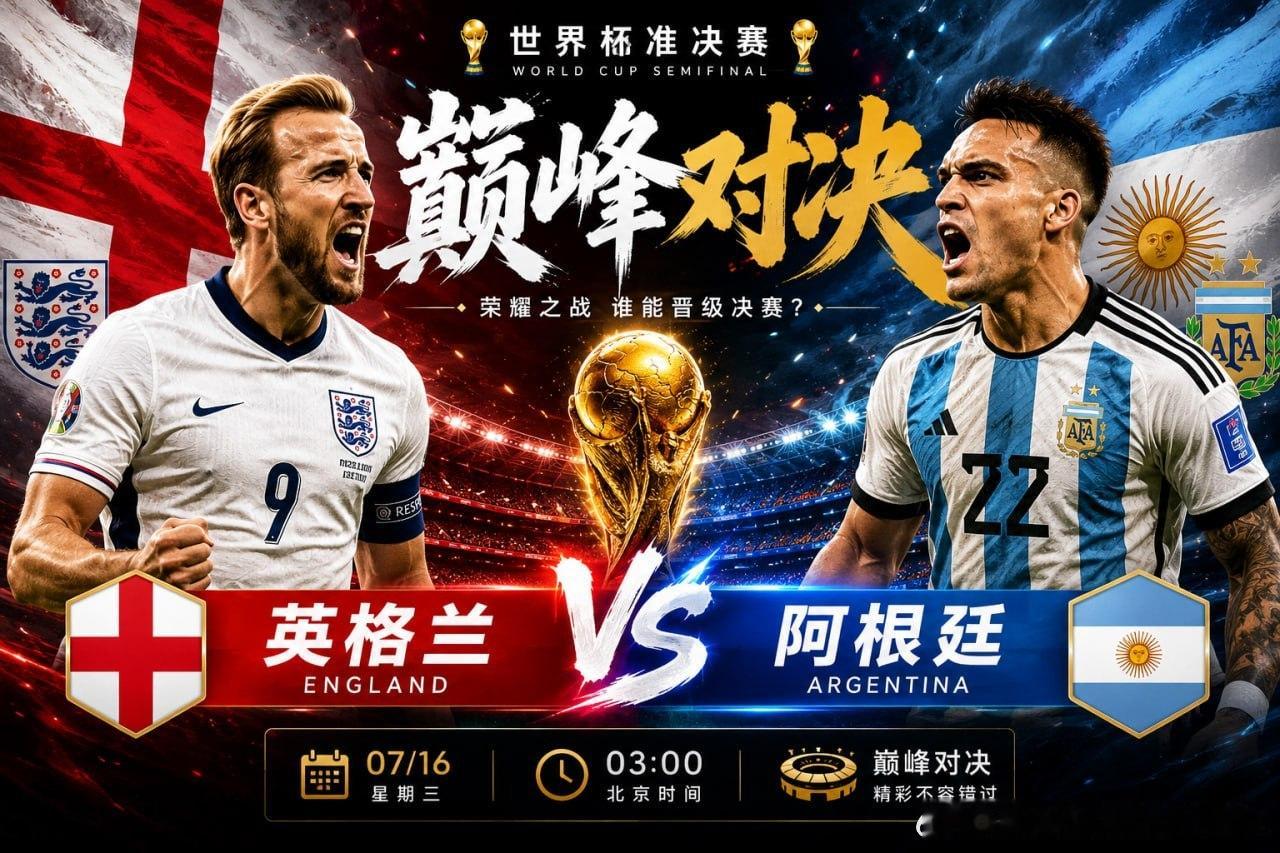 🏆世界杯半决赛｜英格兰 🇬🇧 VS 阿根廷 🇦🇷距离大力神杯，仅剩最后