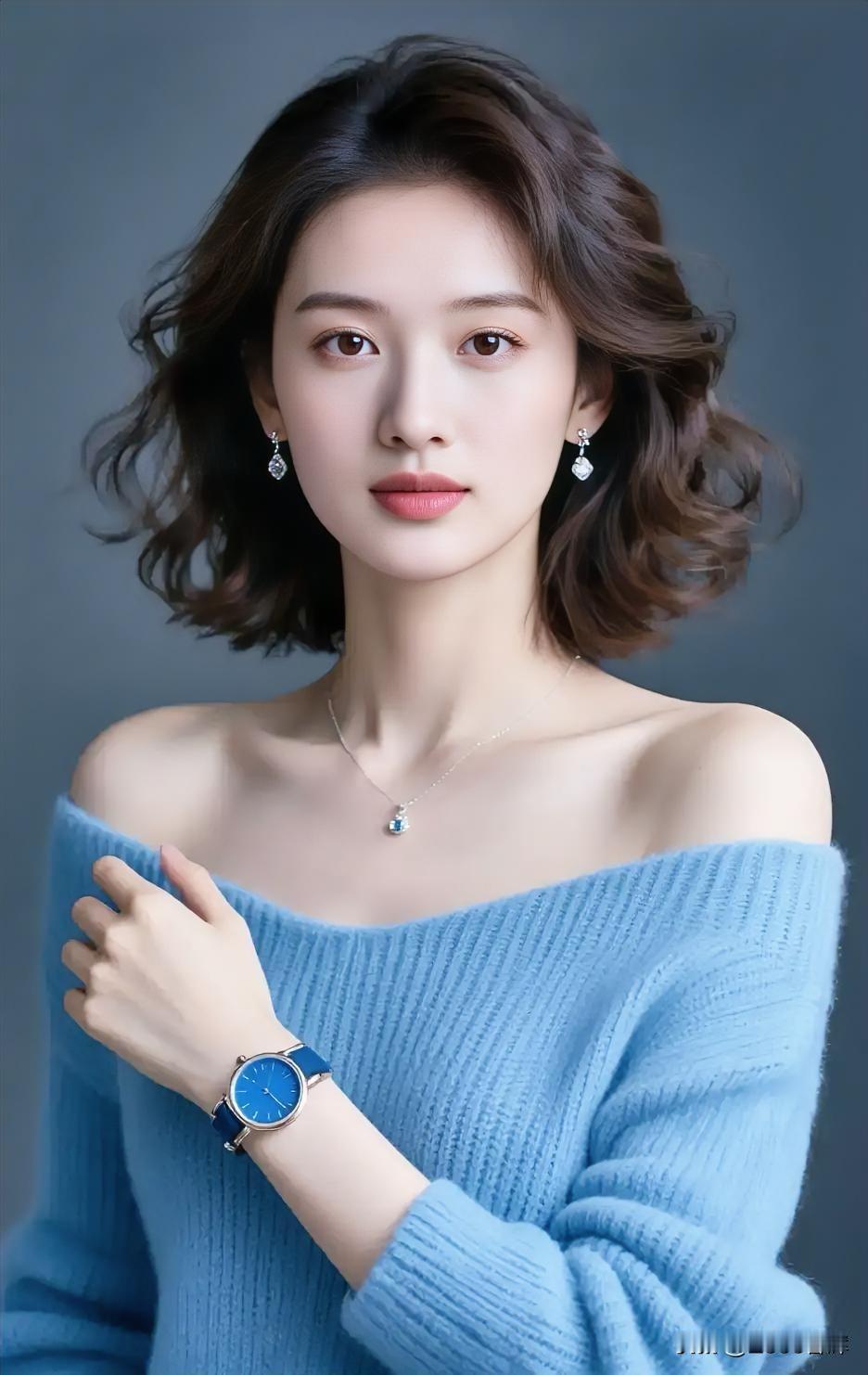 浅蓝衬温婉，时光凝腕间，眉眼藏清欢。