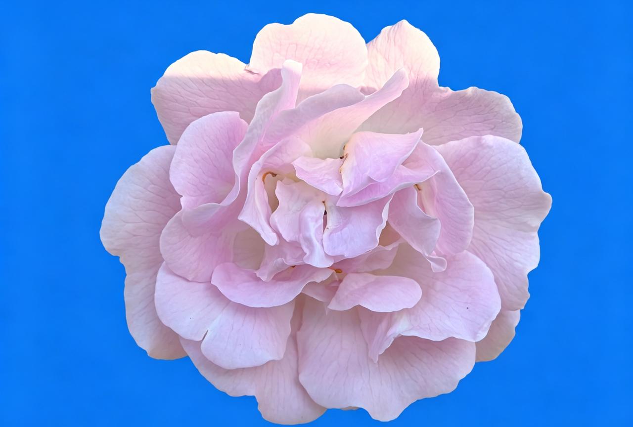 粉嫩花朵绽放在蓝天下，宛如梦幻般美丽！🌸💙