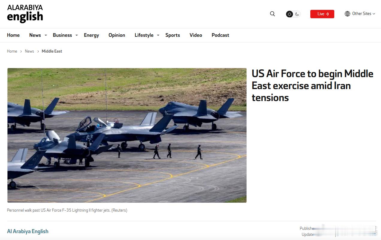 美国空军即将开始在中东地区进行多日战备演习，以展示在该地区部署、分散和维持作战空