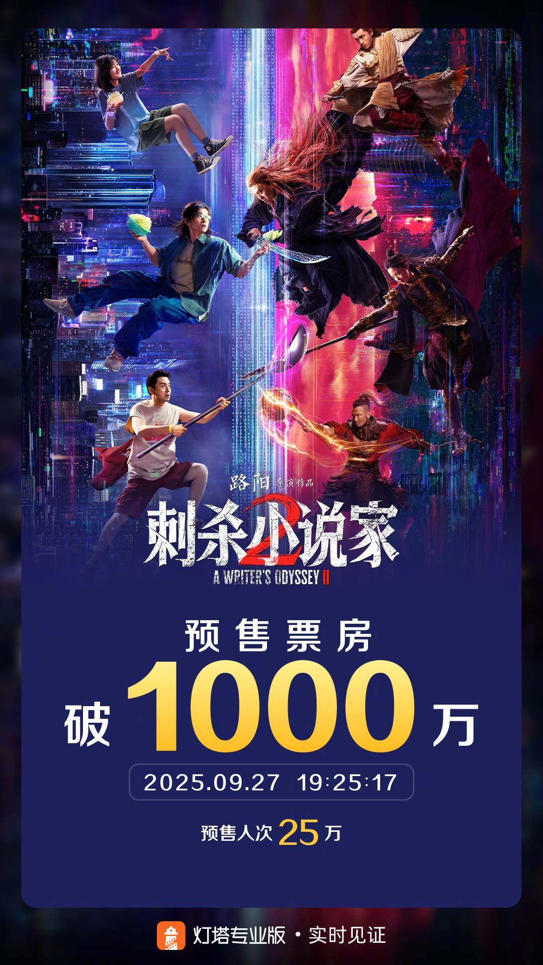刺杀小说家2预售票房破1000万 据灯塔专业版实时数据，截至9月27日19时25