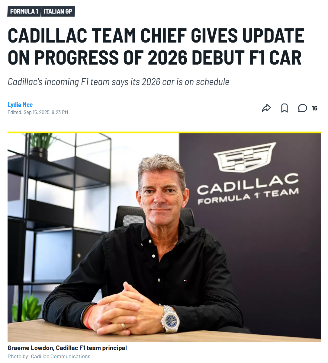 凯迪拉克F1车队领队格雷姆·洛登讲述了他们的2026赛季新车准备进度。“好消息新