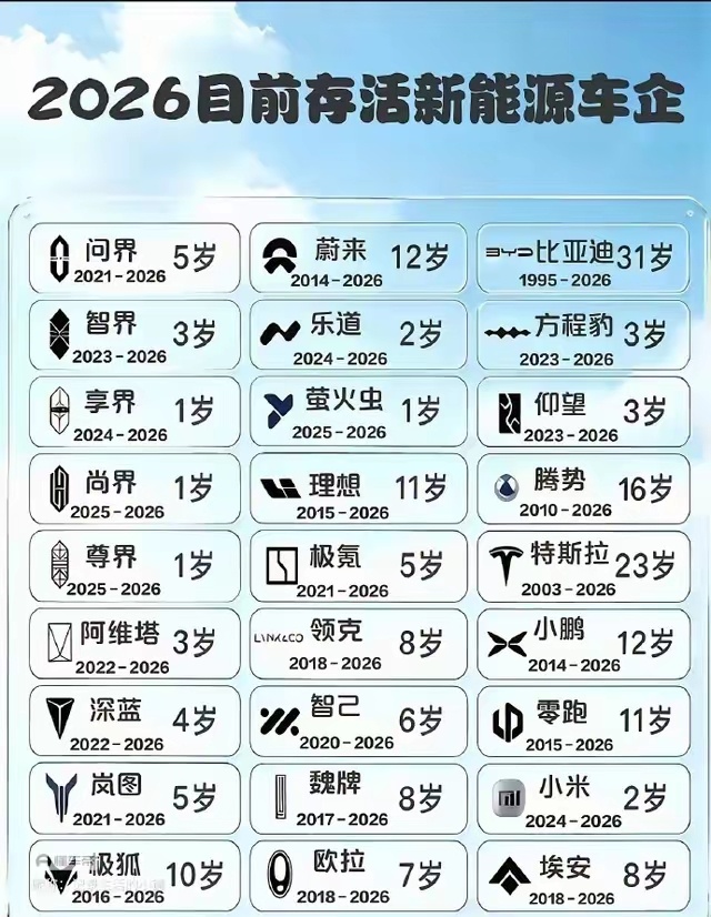 新势力里面蔚小理岁数最大，12岁了