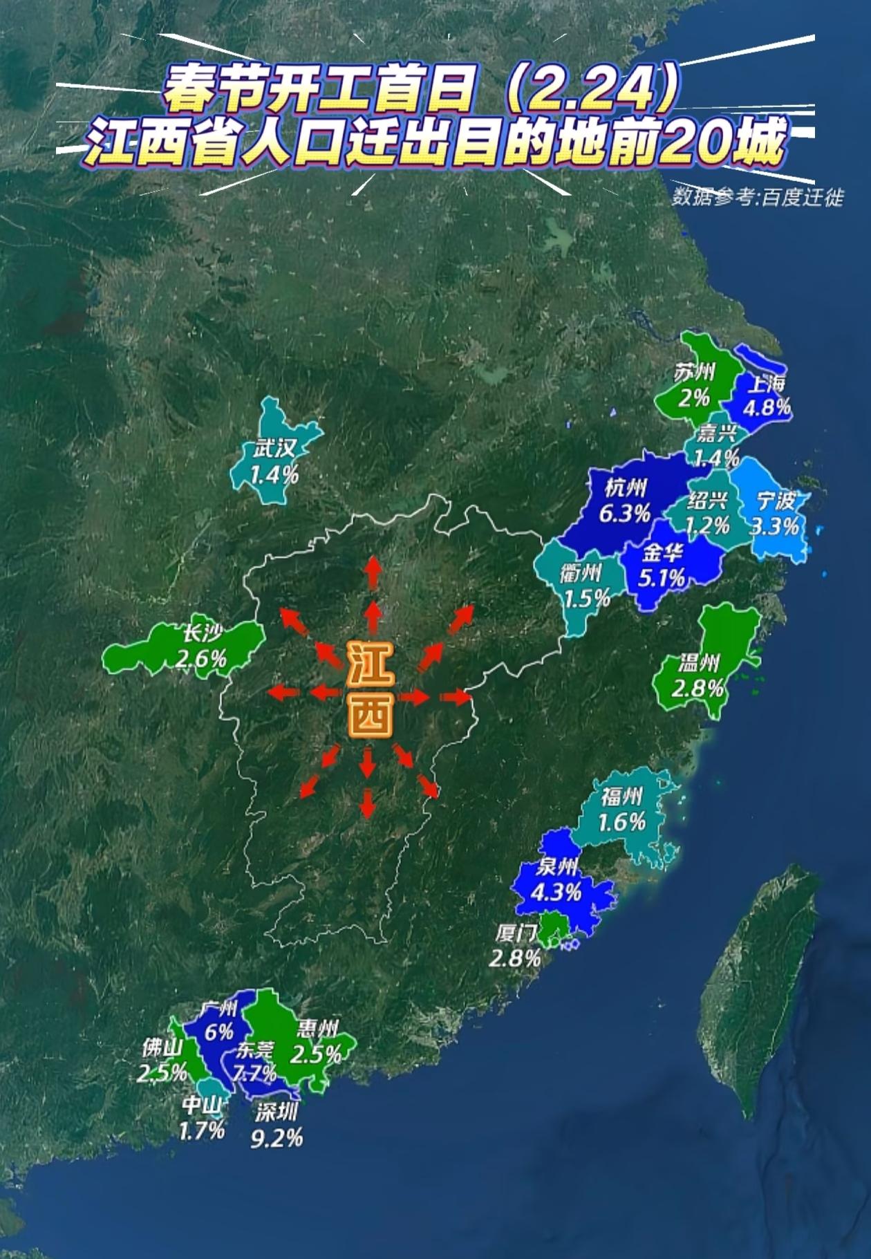 江西人最爱的打工地点：深圳，杭州[捂脸]