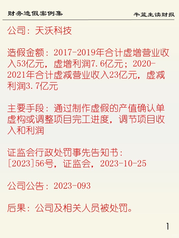 财务造假案例集 | A10天沃科技