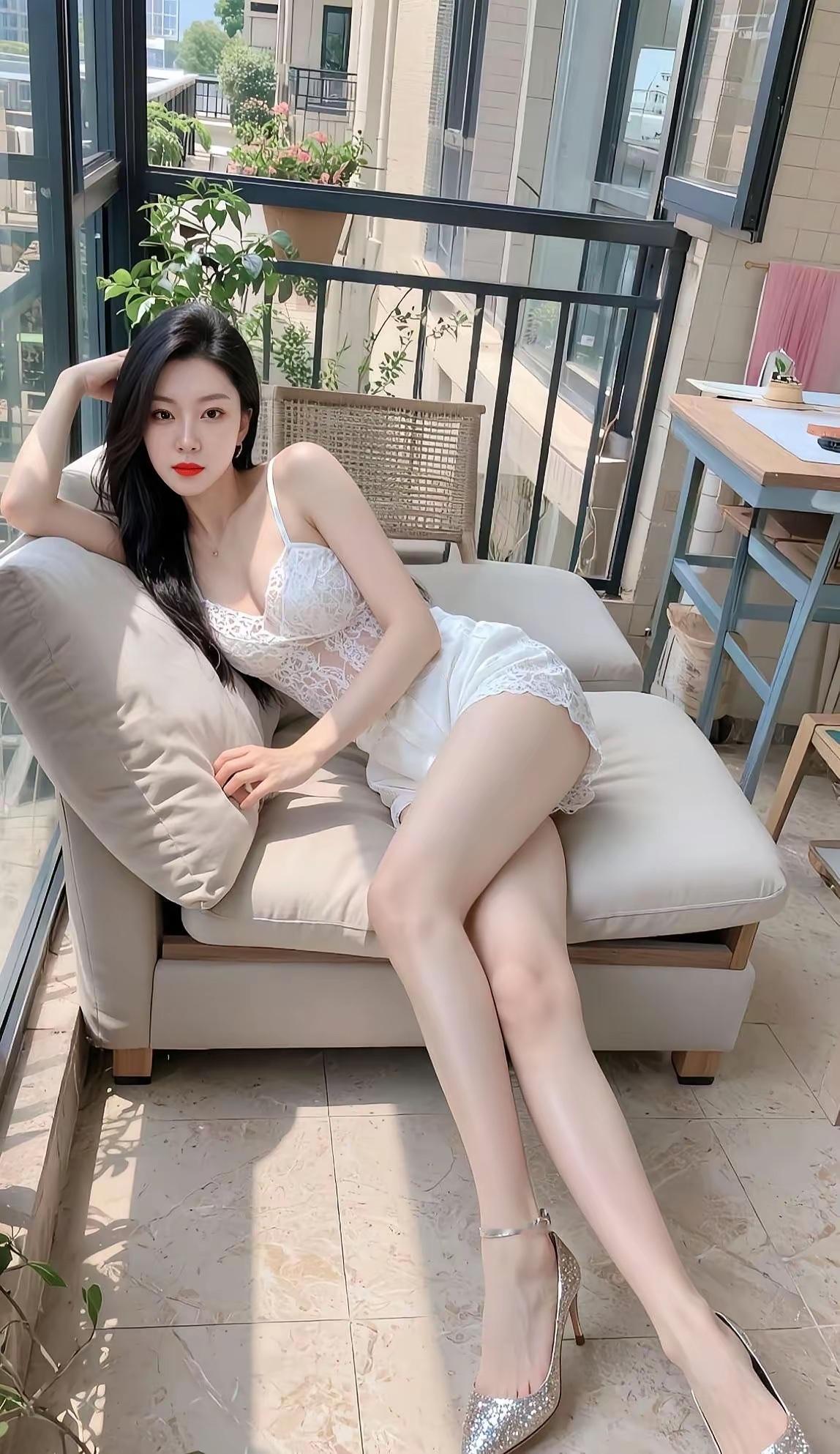 阳光明媚的午后，优雅白裙与高跟鞋的完美搭配，尽显都市女性的迷人风采。