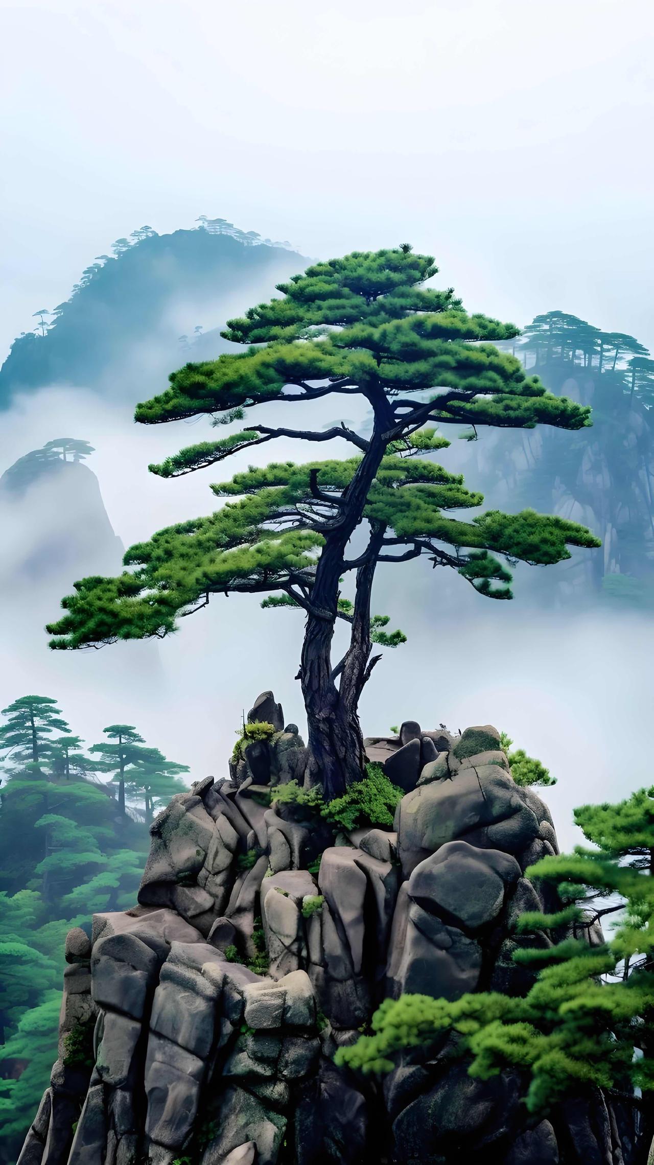 下联：万木松当冠。