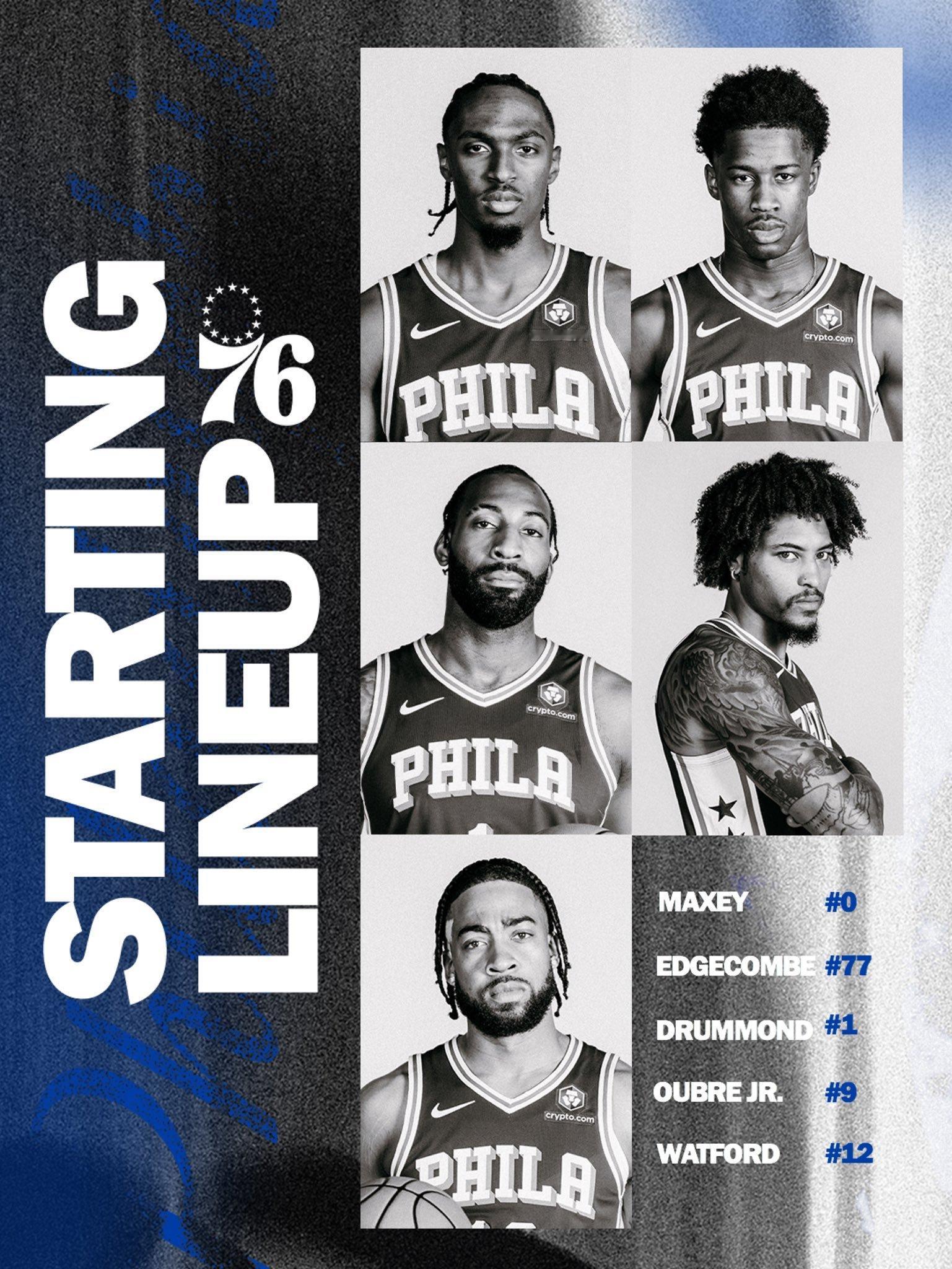 NBA杯小组赛第2场：76人vs活塞首发阵容名单：马克西、埃奇库姆、乌布雷沃特福