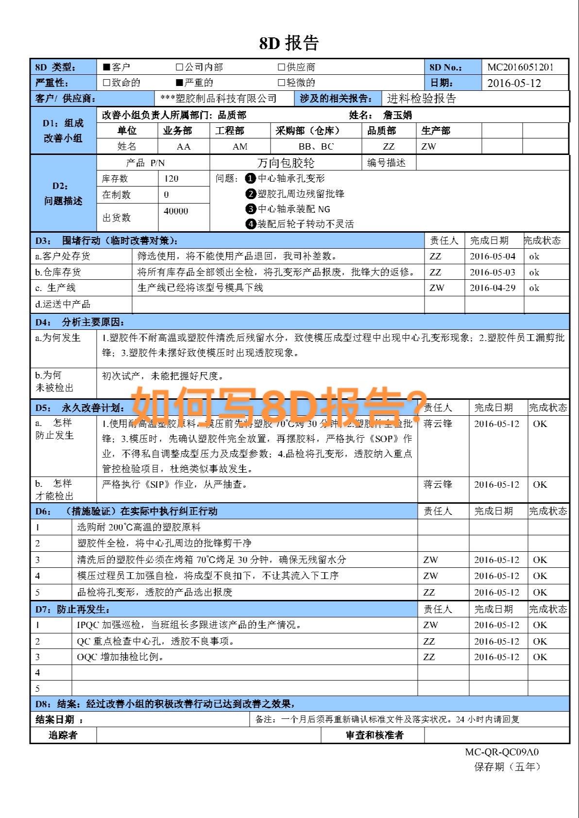 如何写8D报告(范本，仅供参考)每天学习一点点 知识点总结 职业技能 学习资料分