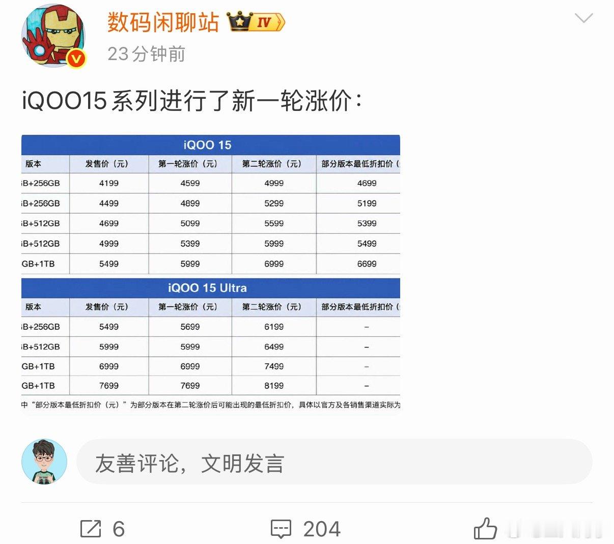 手机越用，越值钱了存储暴涨，各家真的是没办法，iQOO不是最后一个 